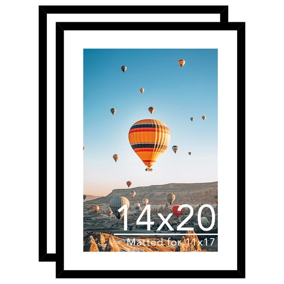 Black 14x20 Picture Frame2Pack,Large Frame for11x17 Pictures with Mat or14x20 Prints Without Mat,Wall Mountable Poster Frame with Shatter Resistant Plexiglass,Stylish Wall Art Display Solution Black