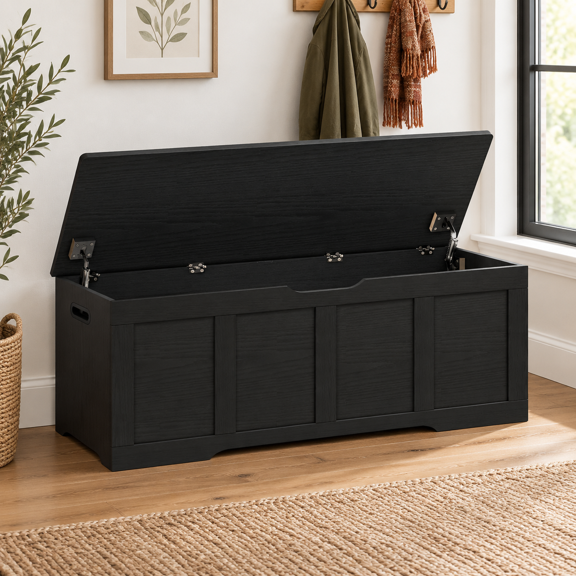 Black 15.7''D x 47.2''W x 17.5''H Extra Large Storage Chest Bench