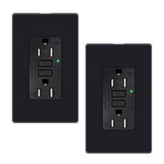 Black 15 Amp GFCI Outlet,GreenCycle 2 Pack Black Outlets Receptacle Weather Resistant Tamper Resistant with LED Indicator, 125 Volt,ETL Certified ,Wallplate and Screws Included, Black