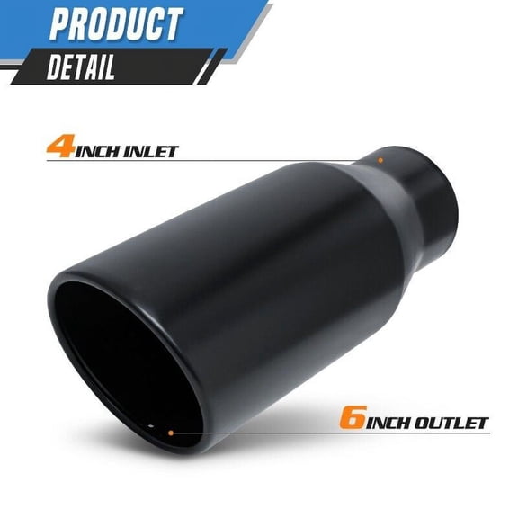 Black 15"Exhaust Pipe Tail End 4"Inlet 6"Outlet Stainless Steel Muffler Roll Tip