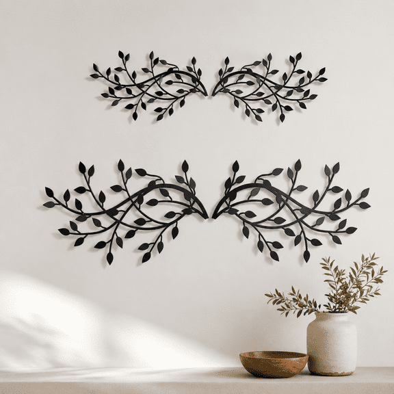 Black 15" L x 9.8" W Wrought Iron Olive Branch Tree Leaf Wall Sculpture