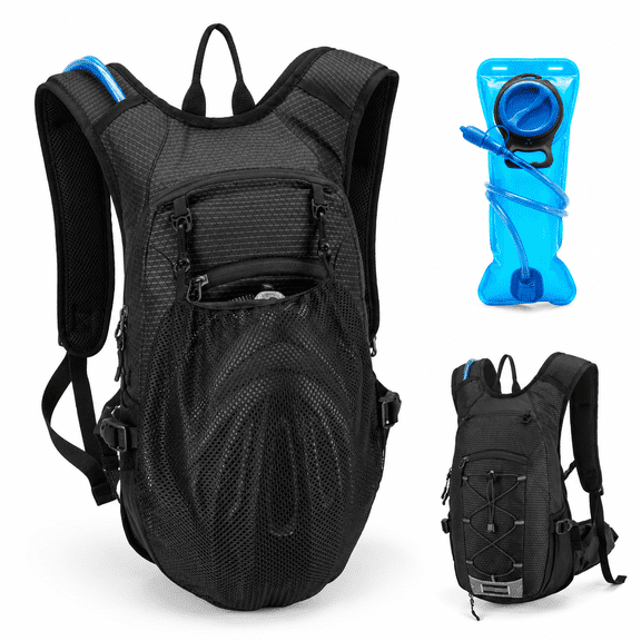 Black 15L Insulated Hydration Pack with 2-Liter PEVA Water Bladder for Hiking