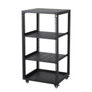 Black 15U Open Frame Server Rack   19" Wall Mount or Floor Standing Network Cabinet with Casters, 2x 1U Shelves for IT, Audio/Video, Home or Office Use