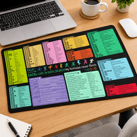 Black 16.14 x 2.48 x 2.44 in Desk Pad with Excel Cheat Sheet Book