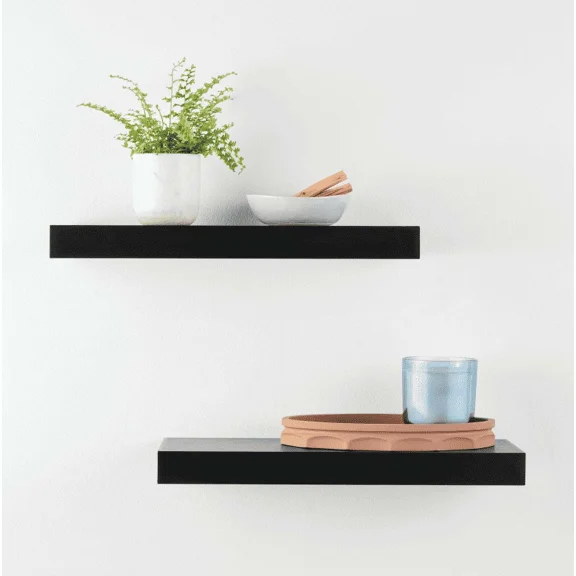 Black 16.5" Wood Floating Shelves, Set Of 2