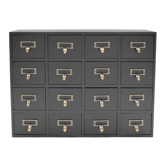 Black 16-Drawer Apothecary Cabinet with Herb Storage, Wooden Desk Organizer