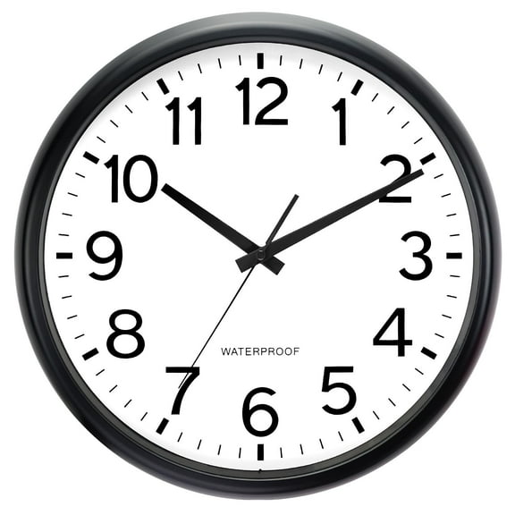 Black 16 Inch Outdoor Wall Clock Waterproof Silent Operated For Pool Patio Home