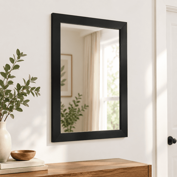 Black 16"L x 12"W Rectangle Wall Mirror Decorative Home Accent