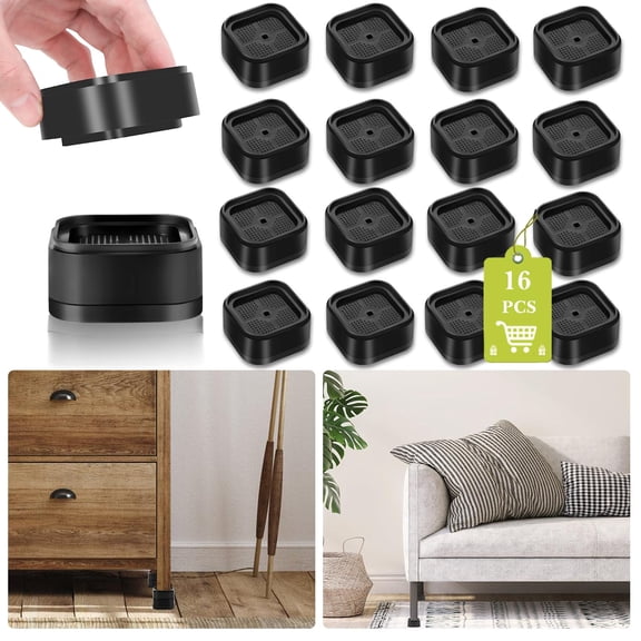 Black 16 Pack Furniture Risers 1 Inch Heavy Duty Stackable Non-Slip Lift Blocks For Sofa Cabinet Bed Desk Chair