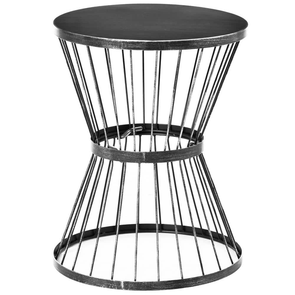 Black 16 in. Metal Outdoor Side Table with Hourglass Design