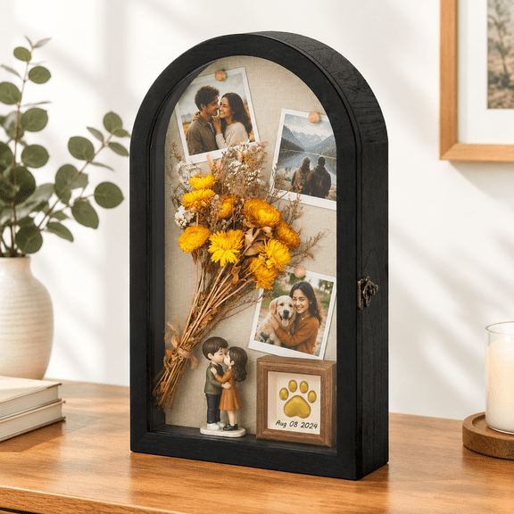 Black 17.40x11.10x5.51 Inch Wood Shadow Box With Lining And Removable Shelves For Keepsakes