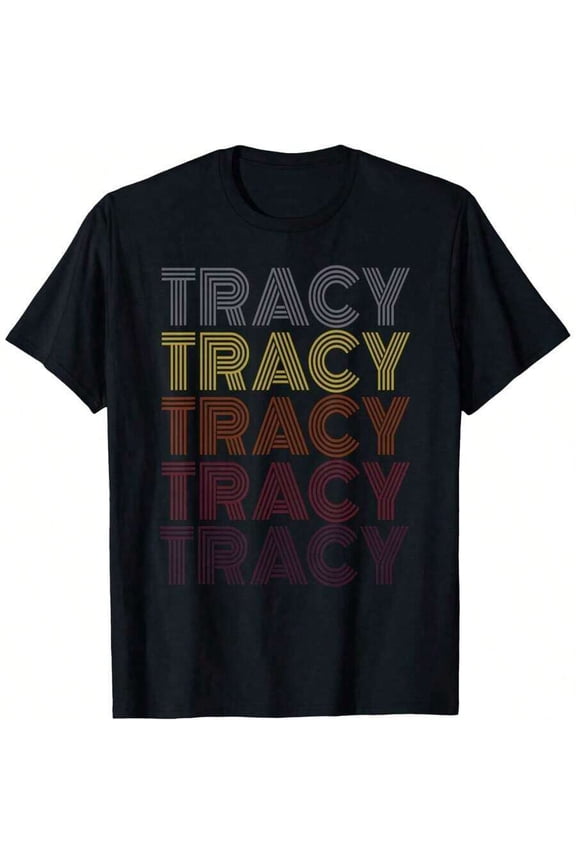 Black 17 Retro Layered Tracy Graphic T-Shirt For Women - Vintage Multicolor Text Design