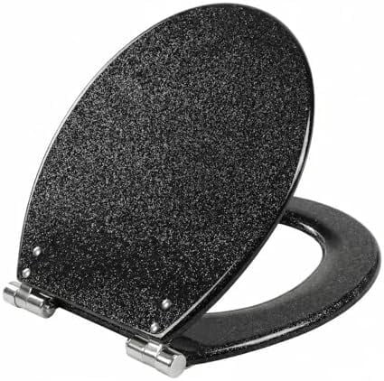 Black 18.5-Inch Elongated Toilet Seat, Silent Soft-Close, Zinc Alloy Hinges, High-Strength Resin Material, Marble Texture, Non-Slip&Beautiful, Easy to Install and Clean, Compatible with Most Toilets