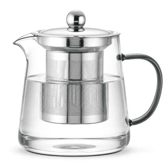 Black 18.6oz Borosilicate Glass Stovetop Kettle with Removable Stainless Steel Infuser