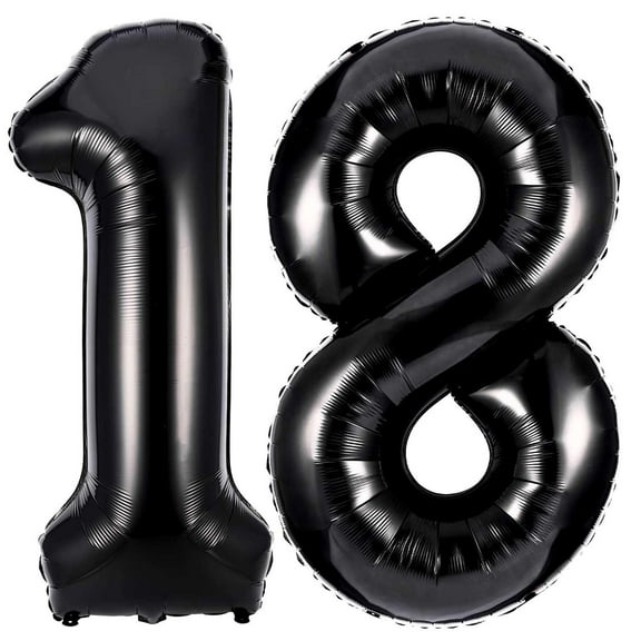 Black 18 Number Balloons, 40 Inch KKS1Giant Number 18 Balloons Foil Mylar Helium Black Number Balloons for 18th Birthday Party Supplies Anniversary Event Celebration Decorations