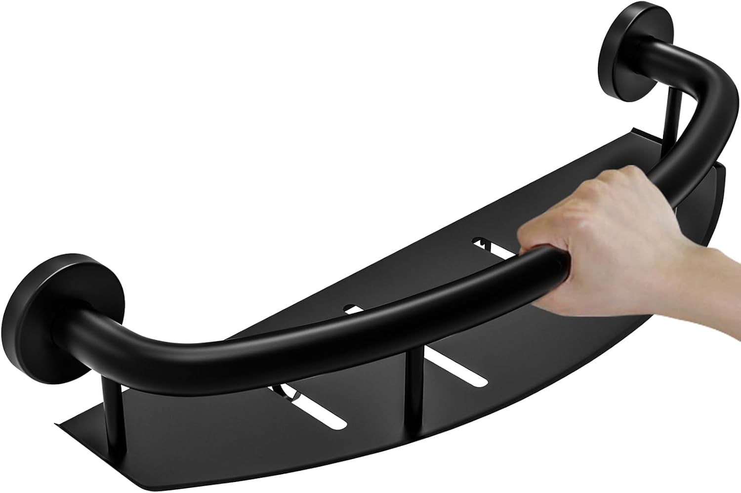 Black 18inch Safety Grab Bar with Storage Shelf for Bathtub or Shower