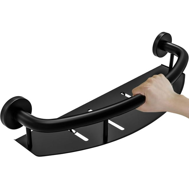 Black 18inch Safety Grab Bar with Storage Shelf for Bathtub or Shower