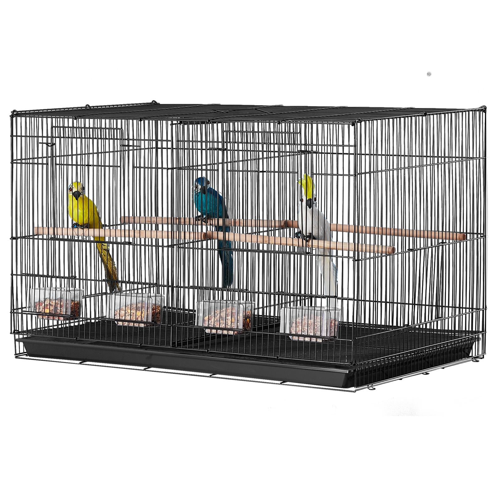 Small Animal Cage, 18" Black Metal Bird Cage with Stand & Divider for Parakeets or Cockatiels