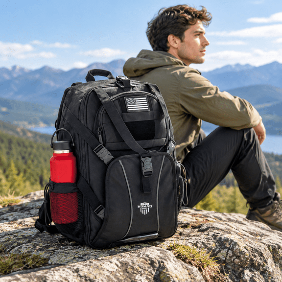 Black 18L Water Resistant Sissy Bar Backpack for Commute Travel Camping