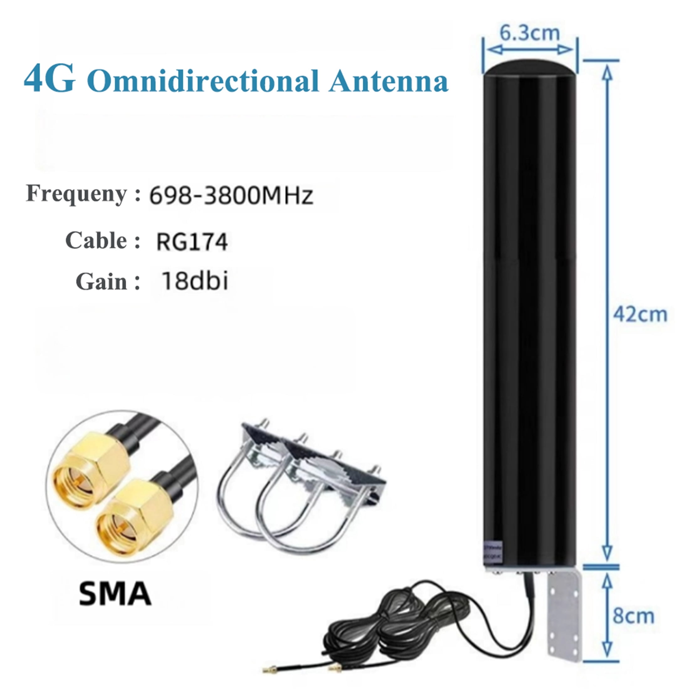 Black 18dBi 4G/5G Wideband Outdoor Omnidirectional Antenna, High-Gain Signal Booster with 5m Cable, IP67 Waterproof 360 Coverage