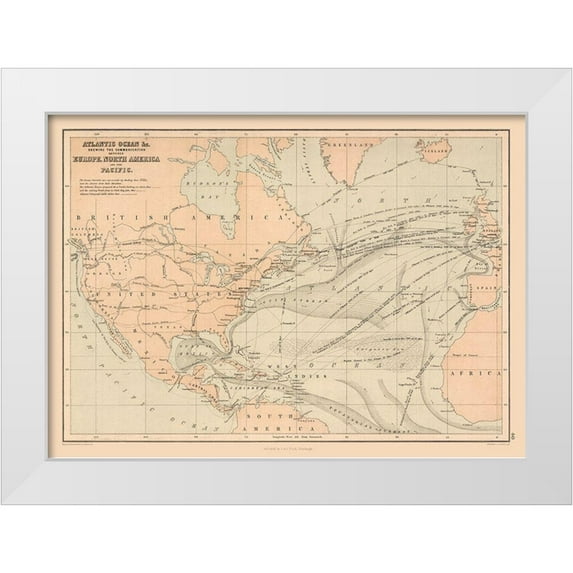Black 18x14 White Modern Wood Framed Museum Art Print Titled - Telegraph Lines Europe America - Black 1867