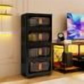 Black,19.69" Side Wide Folding Storage Cabinet ,4 Tiers,19.69"×11.81"×40.55",Collapsible Storage Bins with Magnetic Door, Plastic Storage Cabinet with Wheels