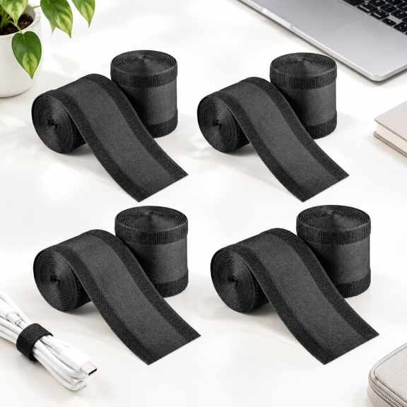 Black 19.69 ft (Pack of 4) Carpet Cord Cover Cable Protector Floor Management