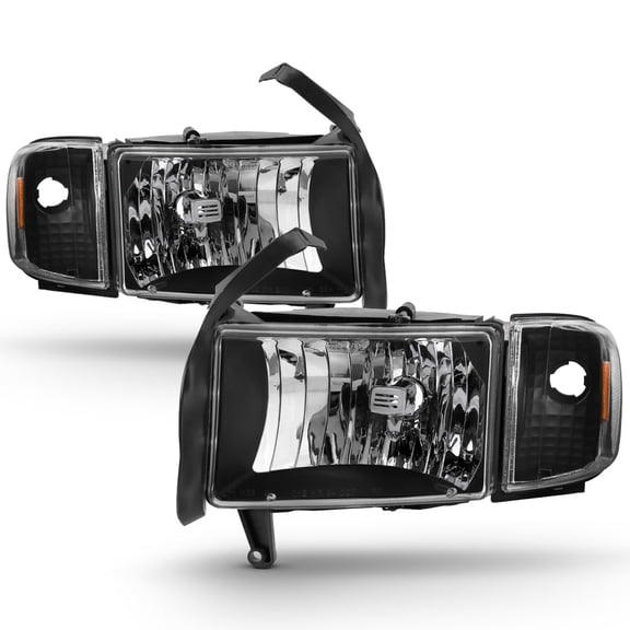 Black 1994-2001 Dodge Ram 1500 2500 3500 Headlights w/Corner Lights Signal Lamps