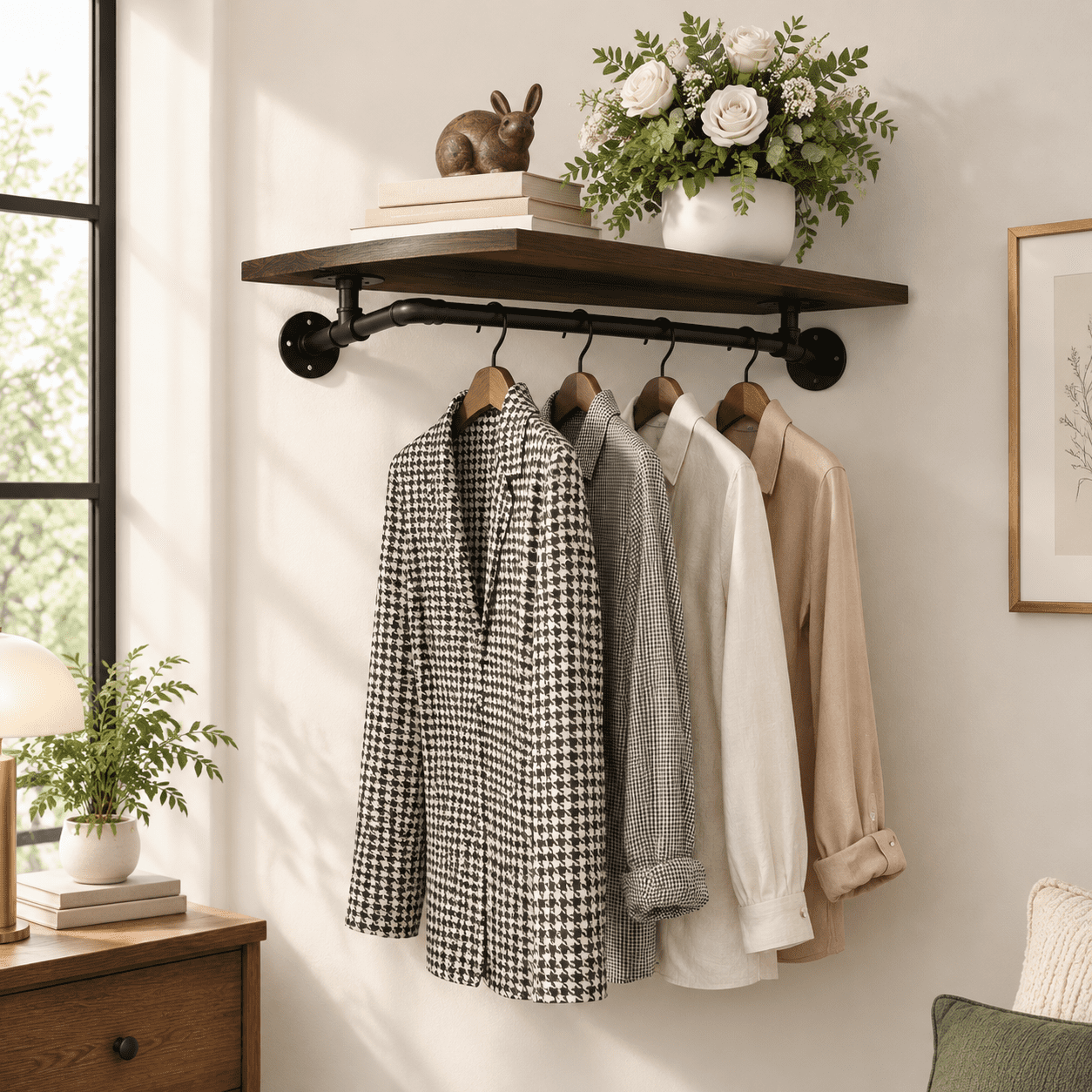 Black 1T42IN Wall Mounted Garment Rack, 42in Heavy Duty Multi-Purpose ...