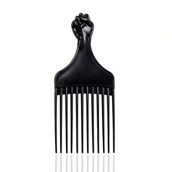 Black 1pc Black Hair Pick Comb With Fist Design For Curly, Coiled,