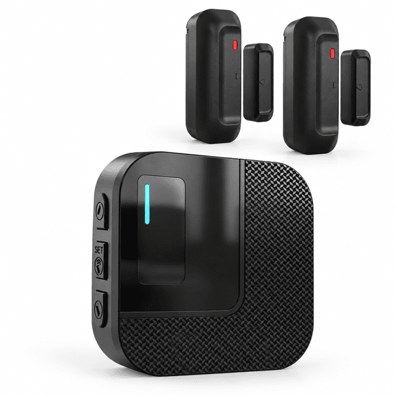 Black 2-1 WiFi Door Chime Alarm Sensor With Phone App Notifications