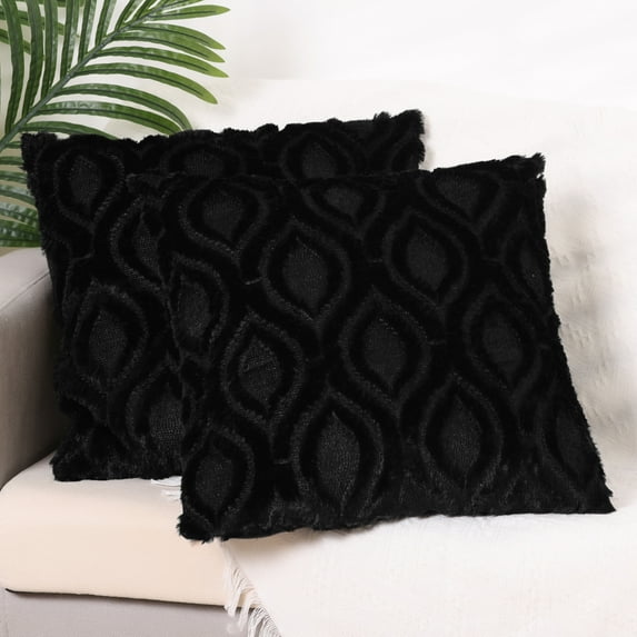 REGALWOVEN Set of 2 Shaggy Plush Throw Pillow Covers Couch Pillow Covers for Home Black-2 16" x 16"
