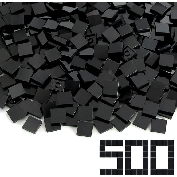 Black 22 Tile 500 Parts and Pieces Flat MOC Bricks, Bulk Building Blocks for Smooth Surface Wall Floor, Toy Accessories Compatible with Major Brands