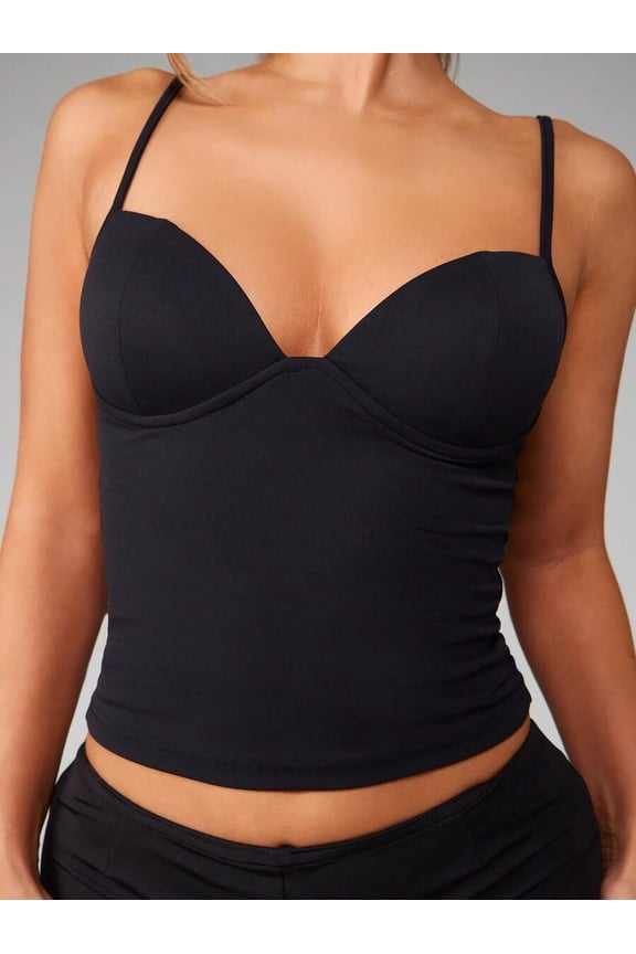 Black-2 Bustier Corset Crop Tank Top Fitted Ribbed Bodycon Style