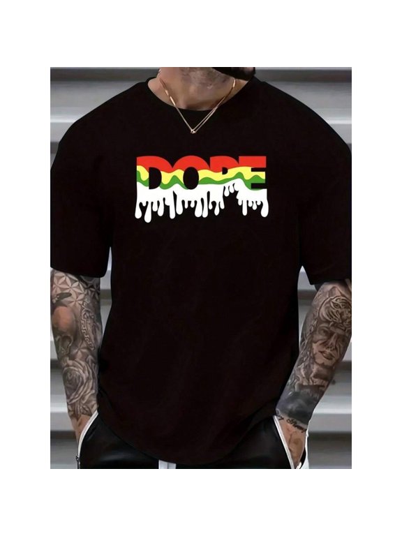 Black 2 Dope Graphic Print Crew Neck T-Shirt For Men, Streetwear Style Oversized Cotton Tee