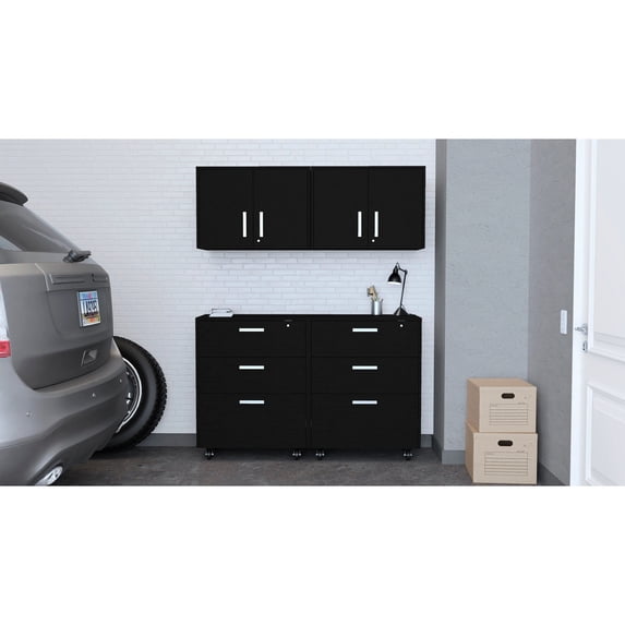 Black 2 Garage Storage, 3 Drawers & For Organized Modern , 2 Piece With Drawer Storage Mobility Features