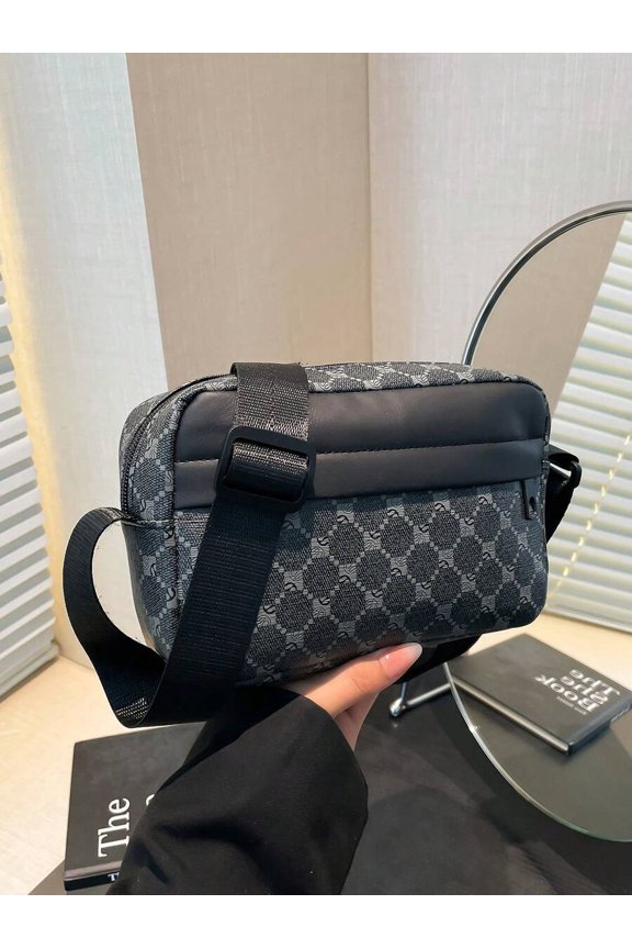 Black-2 Geometric Print Crossbody Messenger Bag, Compact