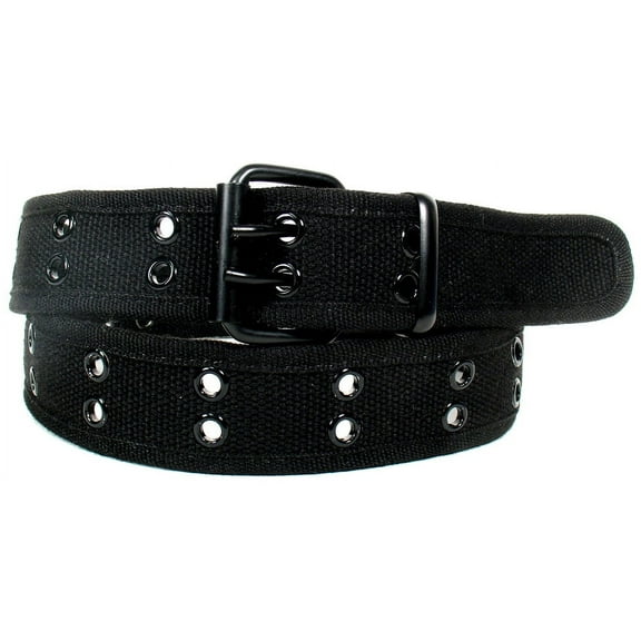 Black 2 Holes Row Metal Grommets Stitched Canvas Fabric Web Belt