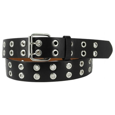 Black 2 Holes Row Silver Grommets Bonded Leather Belt Removable Buckle