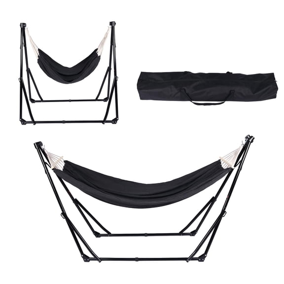 Black 2-In-1 Portable Hammock With Stand, No-Tools Assembly Swing Chair For Indoor Outdoor Use