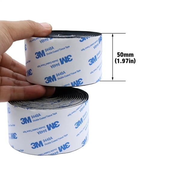 Black 2-Inch Heavy Duty Sticky Back Tape 10FT Long Roll for Strong Hold, Auto & Big DIY Projects