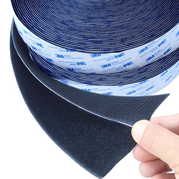 Black 2-Inch Heavy Duty Sticky Back Tape 1M Strong Self Adhesive Hook and Loop Fastener for Auto & Home