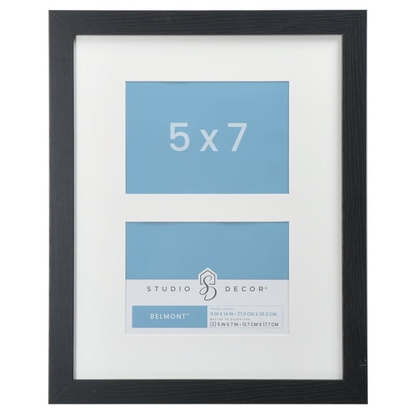 Studio Decor Black 2-Opening Belmont Frames - Holds Two 5" x 7" Photos or One 11" x 14" Print, White Mat, Horizontal or Vertical Wall Display, 6 Pack