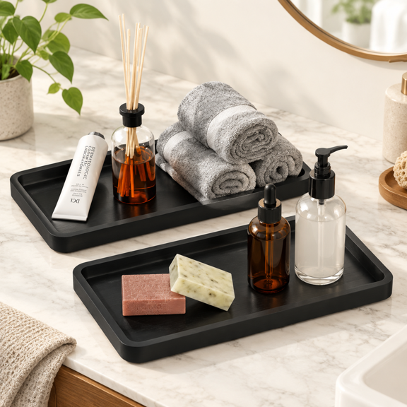 Black 2 Pack 11.8"L x 6.1"W x 0.8"H Decorative Vanity Trays for Countertops
