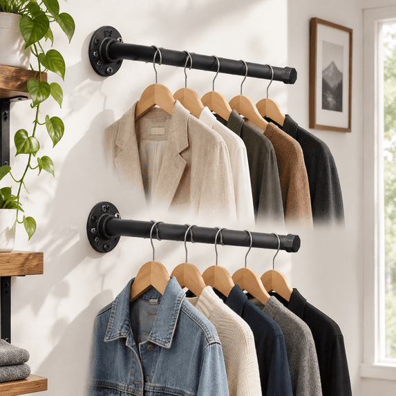 Black 2 Pack 12 in Cast Iron Wall Mounted Clothes Rack, Heavy Duty ...