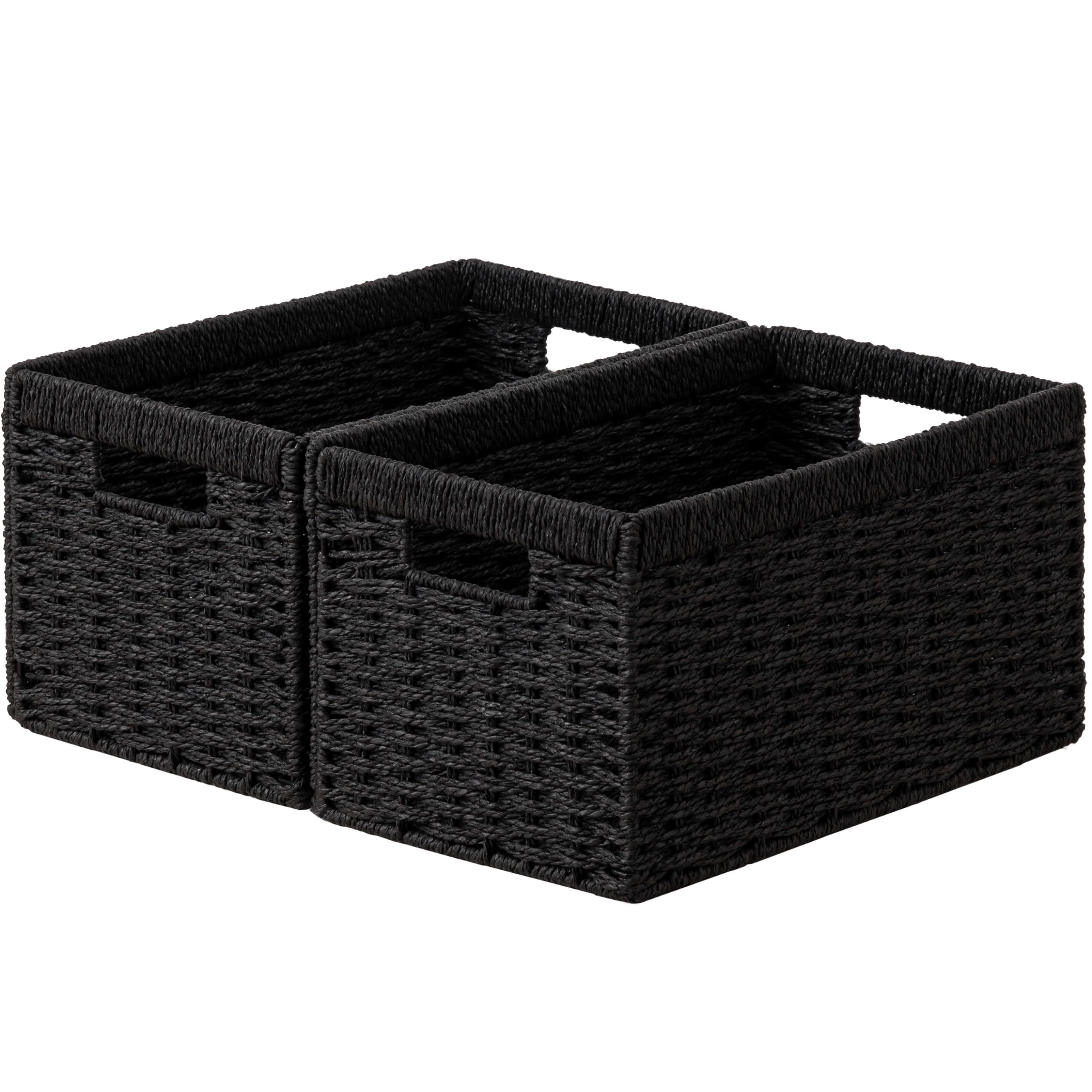 Black 2 Pack 13.4l X 8.3w X 7.1h Inch Rectangular Wicker Storage Baskets For Home Organization