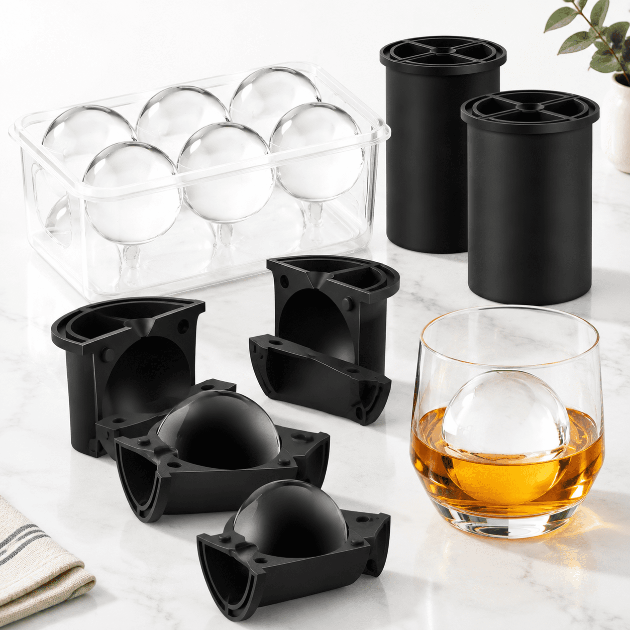 Black 2 Pack 2.5" Stainless Steel Large Round Clear Ice Ball Maker Mold ...