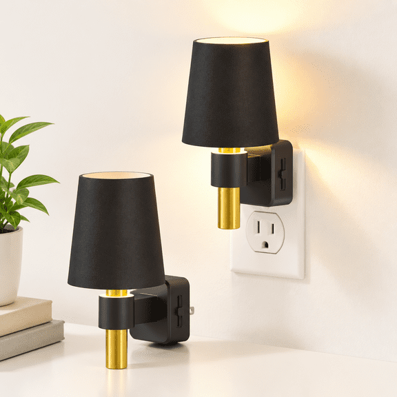 Black 2 Pack Dimmable Plug-In Wall Night Light Soft White 3000k