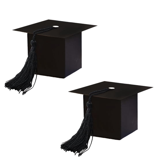 Black 2 Pack Graduation Cap Gift Box With Tassel For Party Favors And Snack Packaging