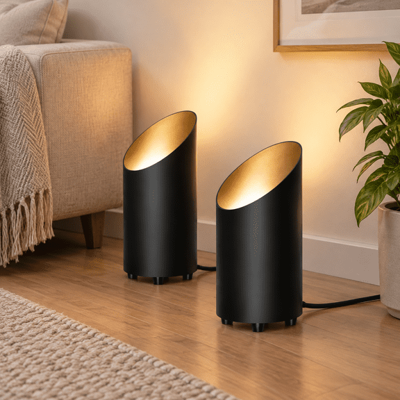 Black 2 Pack Indoor Uplighting Floor Spotlights with GU10 Bulbs, Accent Lighting for Plants and Pictures